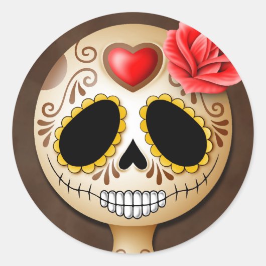 Cute Brown Sugar Skull Ronde Sticker (Voorkant)