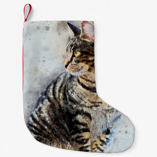 Cute Brown Tabby Waterverf Art Kleine Kerstsok