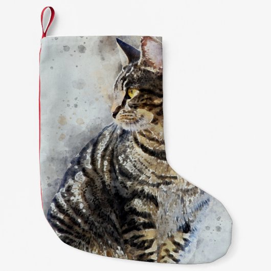 Cute Brown Tabby Waterverf Art Kleine Kerstsok (Voorkant)