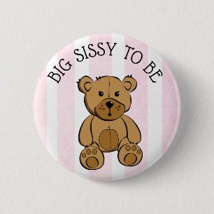 Cute Brown Teddy Bear Big Sister om Button te zijn