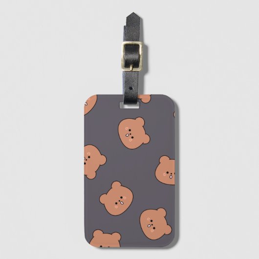 Cute Brown Teddy Bear Face Pattern Dark Blue Bagagelabel (Voorkant (verticaal))