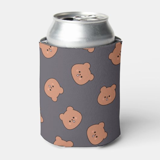 Cute Brown Teddy Bear Face Pattern Dark Blue Blikjeskoeler (Blikje Voorkant)