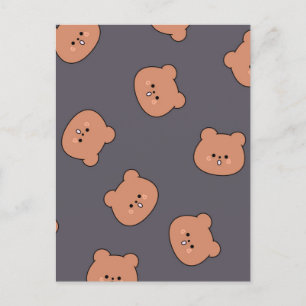 Cute Brown Teddy Bear Face Pattern Dark Blue Briefkaart