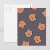 Cute Brown Teddy Bear Face Pattern Dark Blue Briefkaart (Voorkant / Achterkant)