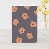 Cute Brown Teddy Bear Face Pattern Dark Blue Kaart (Gele Bloem)