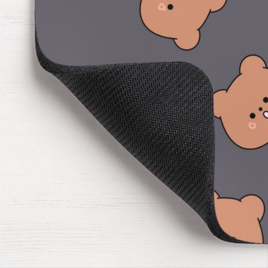 Cute Brown Teddy Bear Face Pattern Dark Blue Muismat (Hoek)