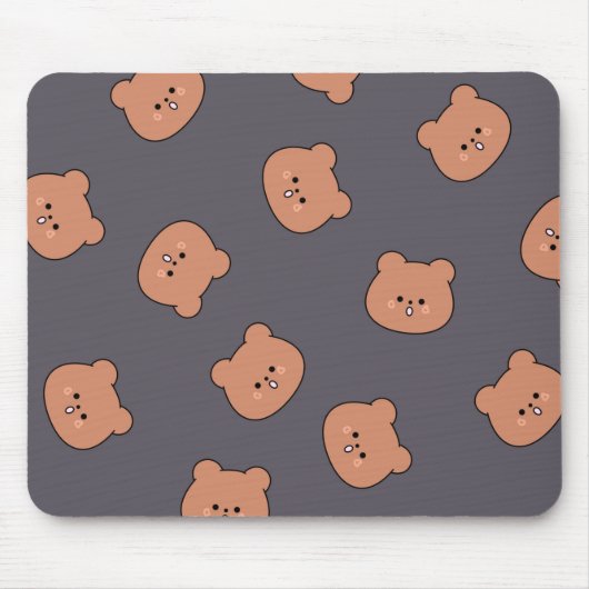 Cute Brown Teddy Bear Face Pattern Dark Blue Muismat (Voorkant)
