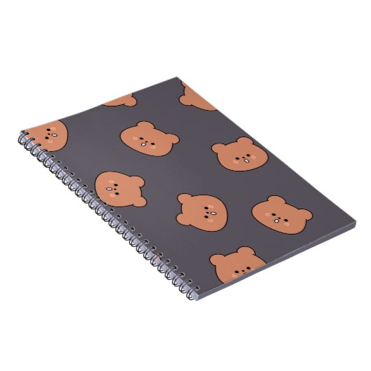 Cute Brown Teddy Bear Face Pattern Dark Blue Notitieboek (Rechterzijde)