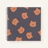 Cute Brown Teddy Bear Face Pattern Dark Blue Notitieboek (Voorkant)