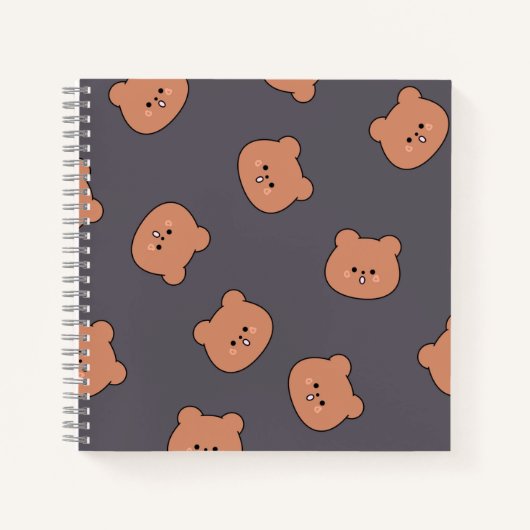 Cute Brown Teddy Bear Face Pattern Dark Blue Notitieboek (Voorkant)