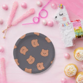 Cute Brown Teddy Bear Face Pattern Dark Blue Papieren Bordje (Feest)