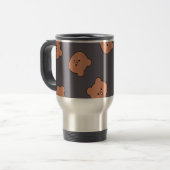 Cute Brown Teddy Bear Face Pattern Dark Blue Reisbeker (Voorkant links)