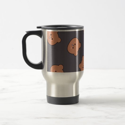 Cute Brown Teddy Bear Face Pattern Dark Blue Reisbeker (Links)