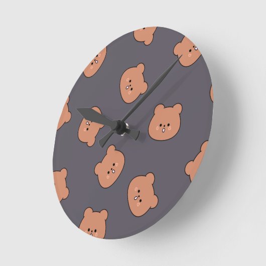 Cute Brown Teddy Bear Face Pattern Dark Blue Ronde Klok (Hoek)