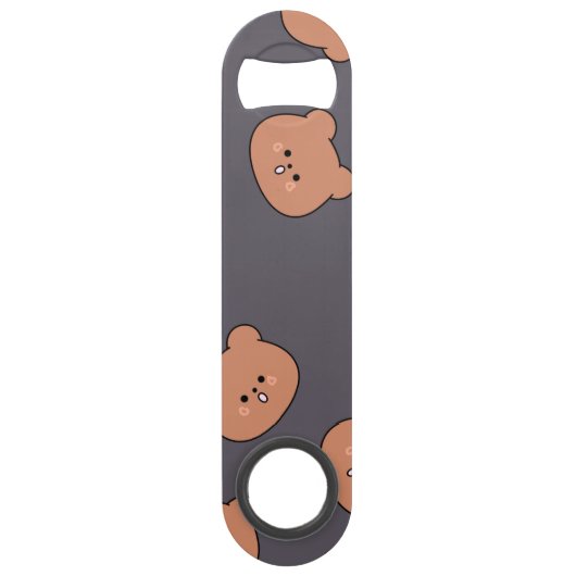 Cute Brown Teddy Bear Face Pattern Dark Blue Speed Flessenopener (Voorkant)