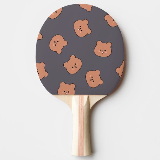 Cute Brown Teddy Bear Face Pattern Dark Blue Tafeltennisbatje (Voorkant)