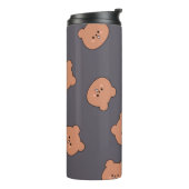 Cute Brown Teddy Bear Face Pattern Dark Blue Thermosbeker (Gedraaid links)