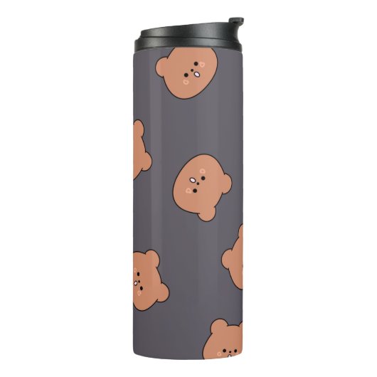 Cute Brown Teddy Bear Face Pattern Dark Blue Thermosbeker (Gedraaid links)