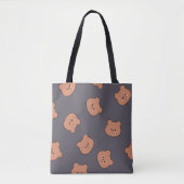 Cute Brown Teddy Bear Face Pattern Dark Blue Tote Bag (Voorkant)