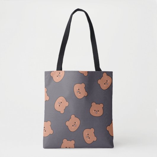 Cute Brown Teddy Bear Face Pattern Dark Blue Tote Bag (Voorkant)