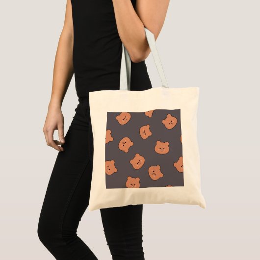 Cute Brown Teddy Bear Face Pattern Dark Blue Tote Bag (Voorkant (product))