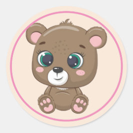 Cute Brown Teddy Bear met roze oorlogen en poten Ronde Sticker