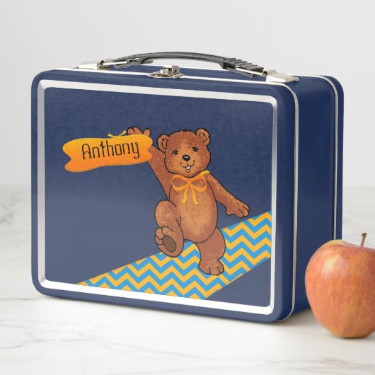 Cute Brown Teddy Bear Metal Lunch Box (In situ)