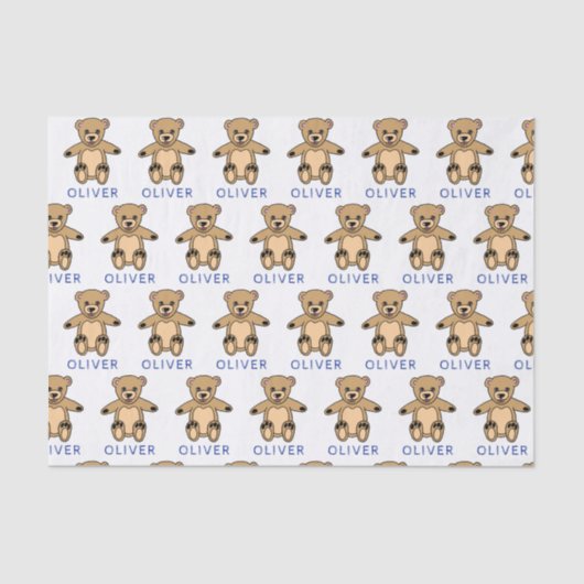 Cute Brown Teddy Bear Pattern Naam Tissuepapier (Voorkant)