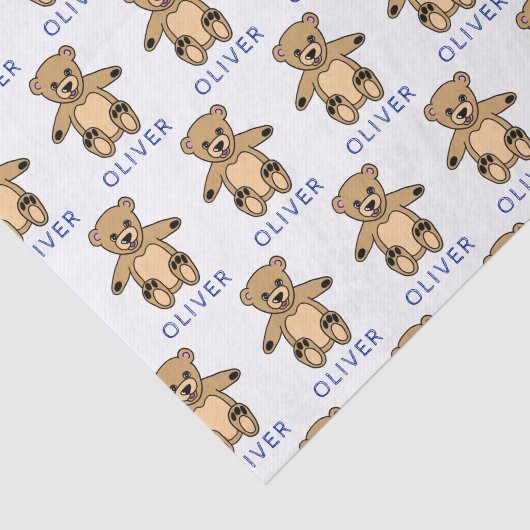 Cute Brown Teddy Bear Pattern Naam Tissuepapier (Detail)