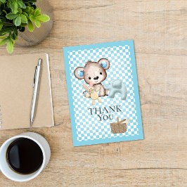 Cute Brown Teddy Bear Picnic Baby shower Bedankkaart