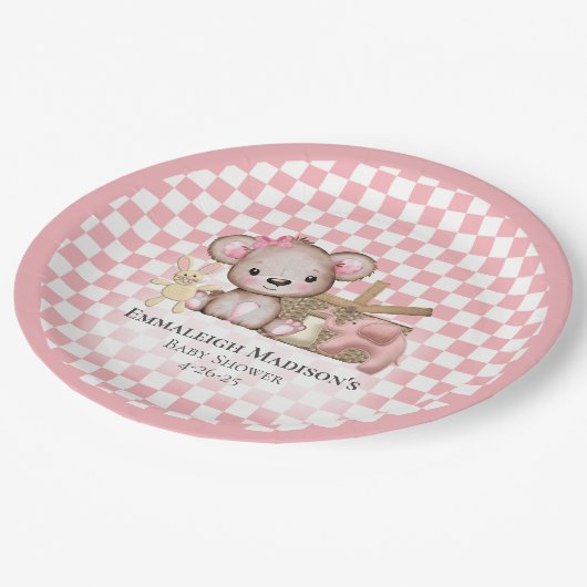 Cute Brown Teddy Bear Picnic Baby shower Papieren Bordje (Gekanteld)
