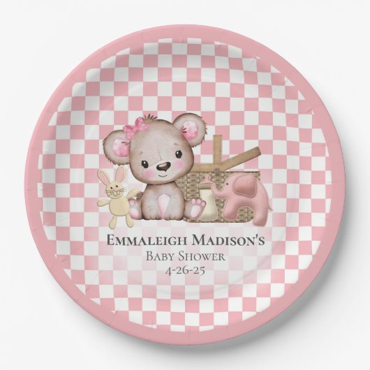 Cute Brown Teddy Bear Picnic Baby shower Papieren Bordje (Voorkant)