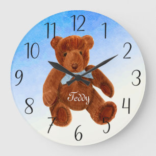 Cute Brown Teddy Bear Waterverf Artwork Watch Grote Klok