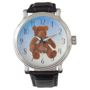 Cute Brown Teddy Bear Waterverf Artwork Watch Horloge