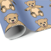 Cute Brown Teddy Bears Blue Cadeaupapier (Rol Hoek)