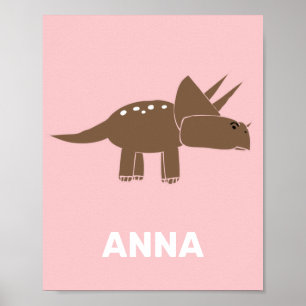 Cute Brown Triceratops dinosaur voor kinderen dino Poster