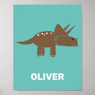 Cute Brown Triceratops dinosaur voor kinderen Dino Poster