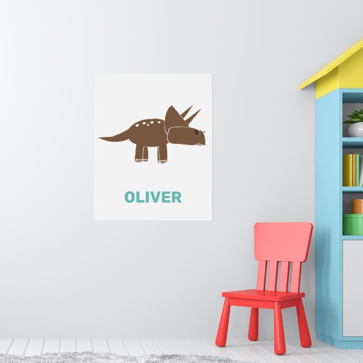 Cute Brown Triceratops dinosaur voor kinderen Dino Poster (Kinderkamer 1)