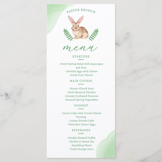 Cute Brown Watercolor Bunny And Greenery Easter Menu (Voorkant)