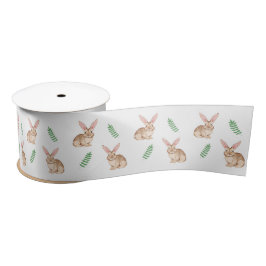 Cute Brown Watercolor Easter Bunny And Greenery Satijnen Lint