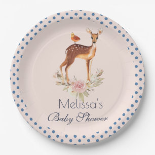 Cute Brown Waterverf Deer Rustic Baby shower Papieren Bordje