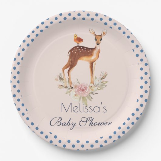 Cute Brown Waterverf Deer Rustic Baby shower Papieren Bordje (Voorkant)