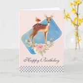 Cute Brown Waterverf Deer Rustic Birthday Kaart (Gele Bloem)