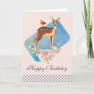 Cute Brown Waterverf Deer Rustic Birthday Kaart