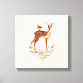 Cute Brown Waterverf Deer Rustic Canvas Afdruk