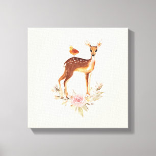Cute Brown Waterverf Deer Rustic Canvas Afdruk