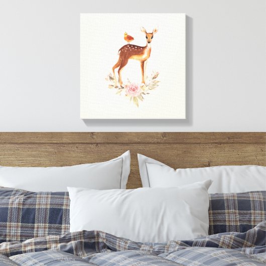 Cute Brown Waterverf Deer Rustic Canvas Afdruk (Insitu (Slaapkamer))