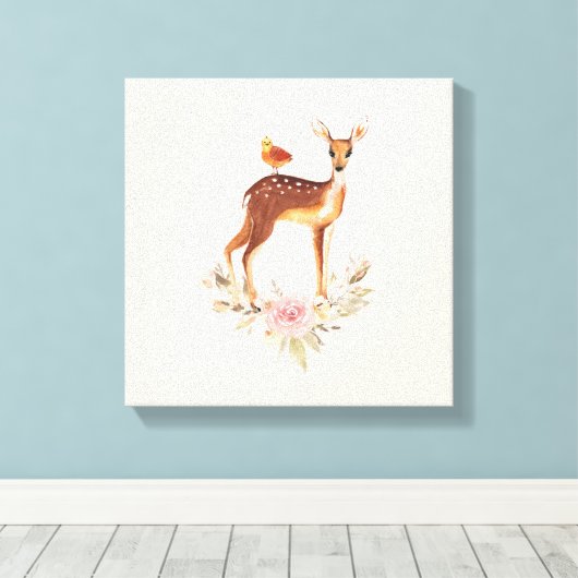 Cute Brown Waterverf Deer Rustic Canvas Afdruk (Insitu (Houten vloer))