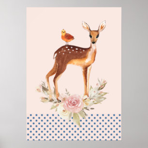 Cute Brown Waterverf Deer Rustic Elegance Poster