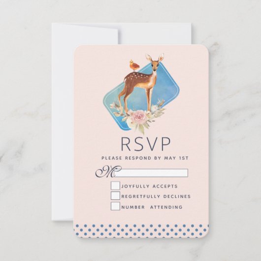 Cute Brown Waterverf Deer Rustic Elegance Wedding RSVP Kaartje (Voorkant)